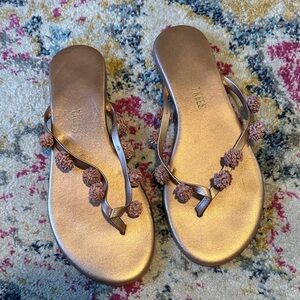 TKEES Women's Metallic Sandals with Floral Accents